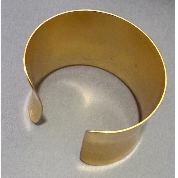 Wide Flared Cuff Bracelet Women Brushed Gold Tone Modernist Statement Signed - Picture 6 of 11
